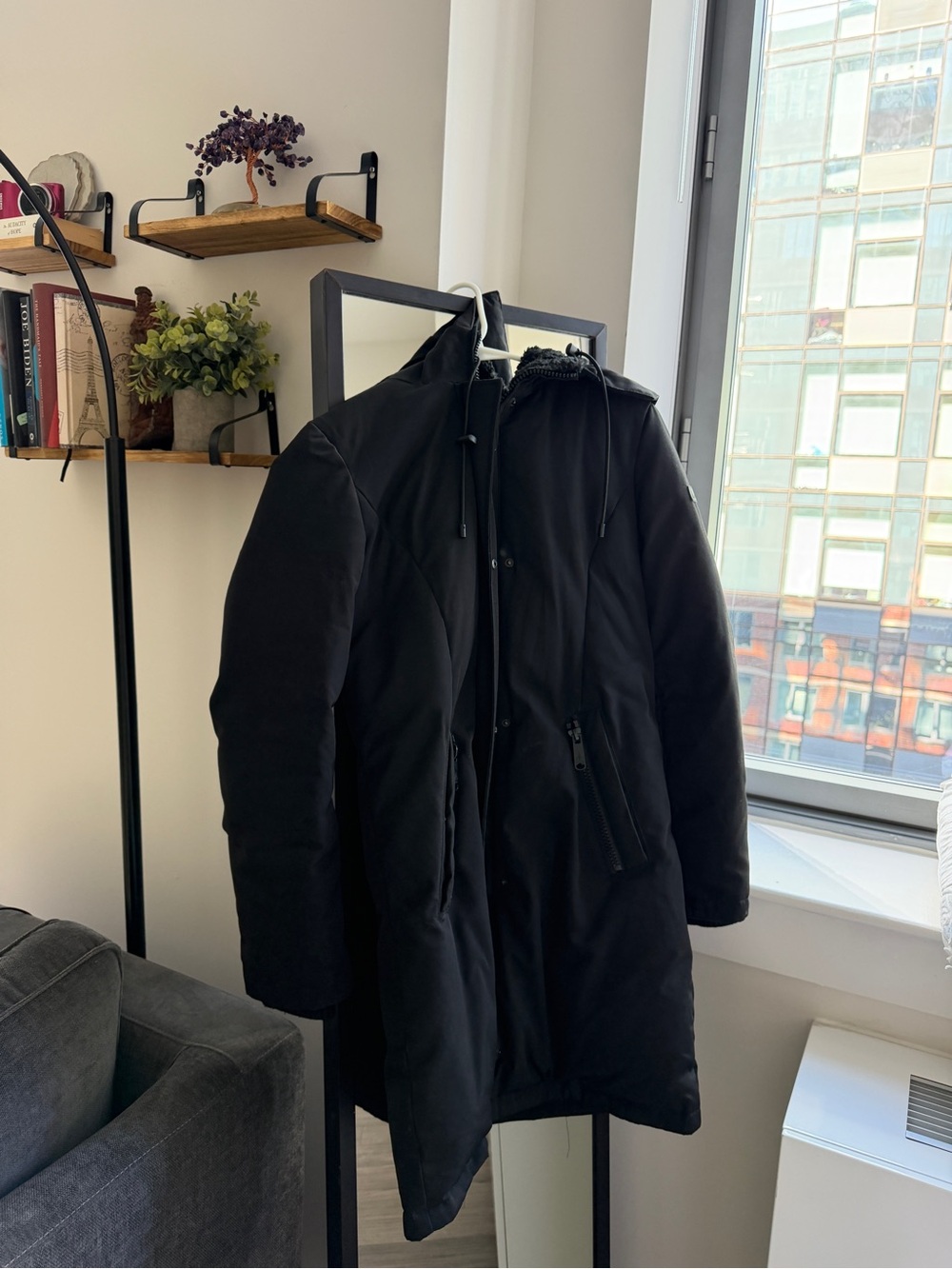 Sam Edelman Black Hooded Long Puffer Jacket